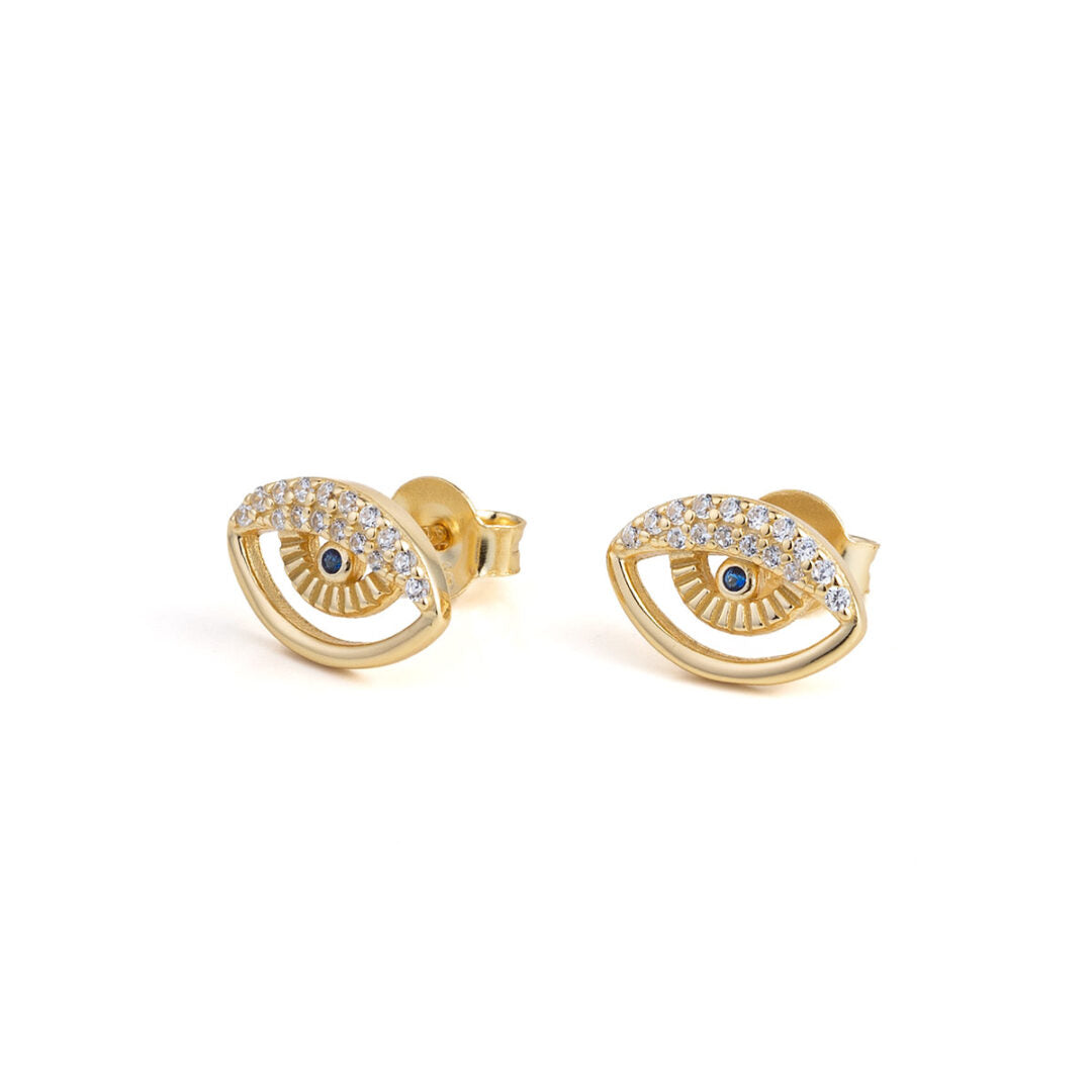 Tiny Eye Stud Earrings - 925 Sterling Silver and Gold Plated