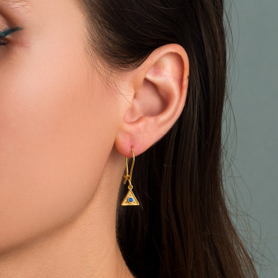 Byzantine Triangle Drop Earrings with Zircon — Green