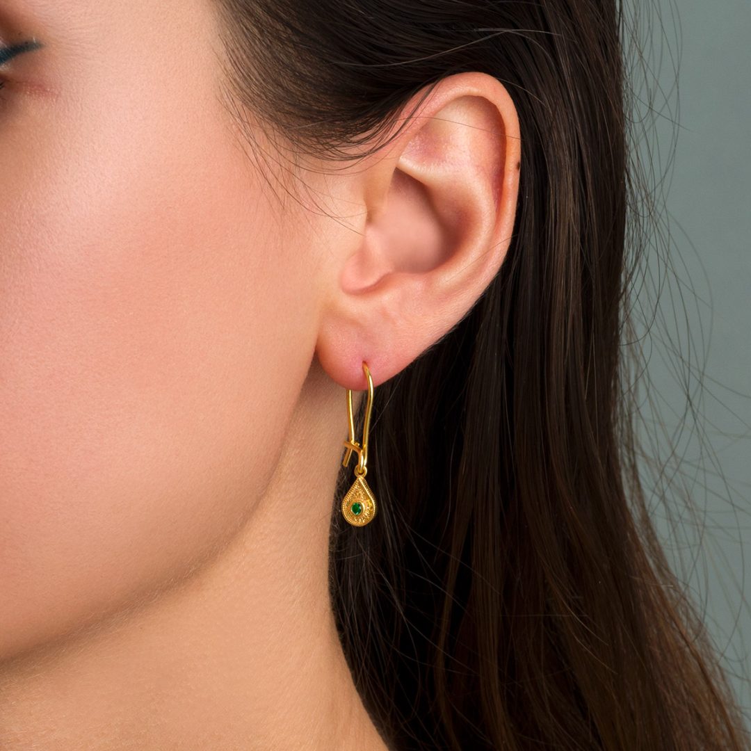 Byzantine Tear Drop Earrings with Zircon — Red