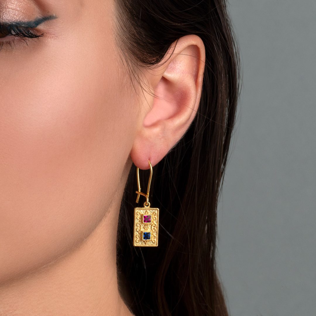 Byzantine Rectangular Earrings with Zircon