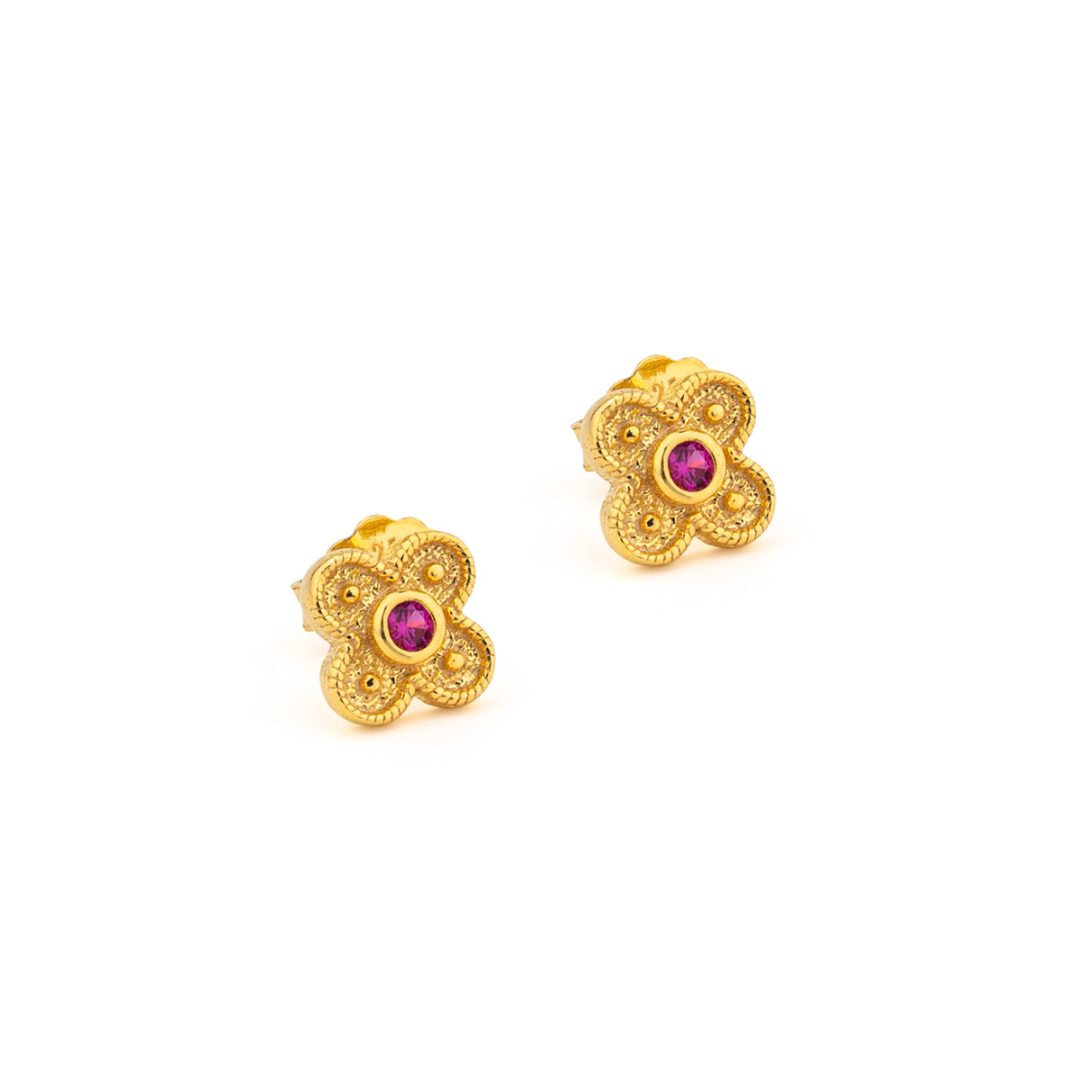 Byzantine Mini Flower Earrings with Zircon