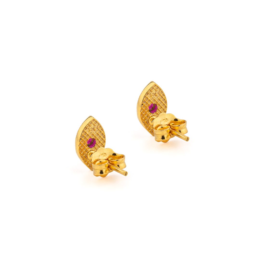 Mini Evil Eye Stud Earrings with Zircon — Red