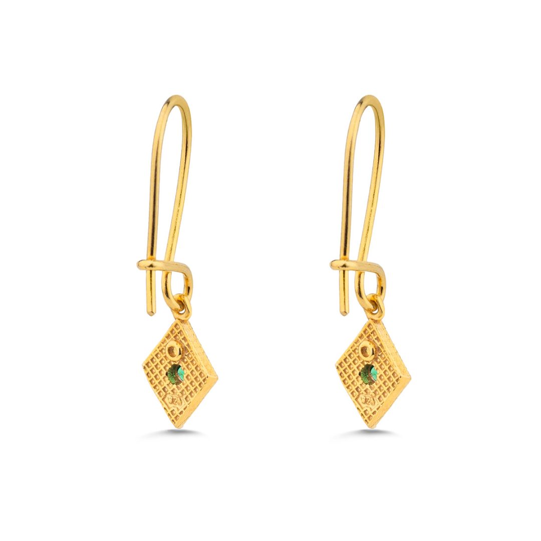 Byzantine Rhombus Earrings with Zircon — Blue