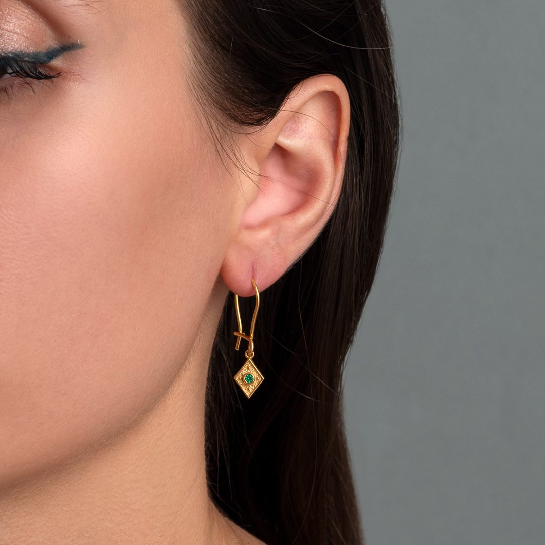 Byzantine Rhombus Earrings with Zircon — Blue