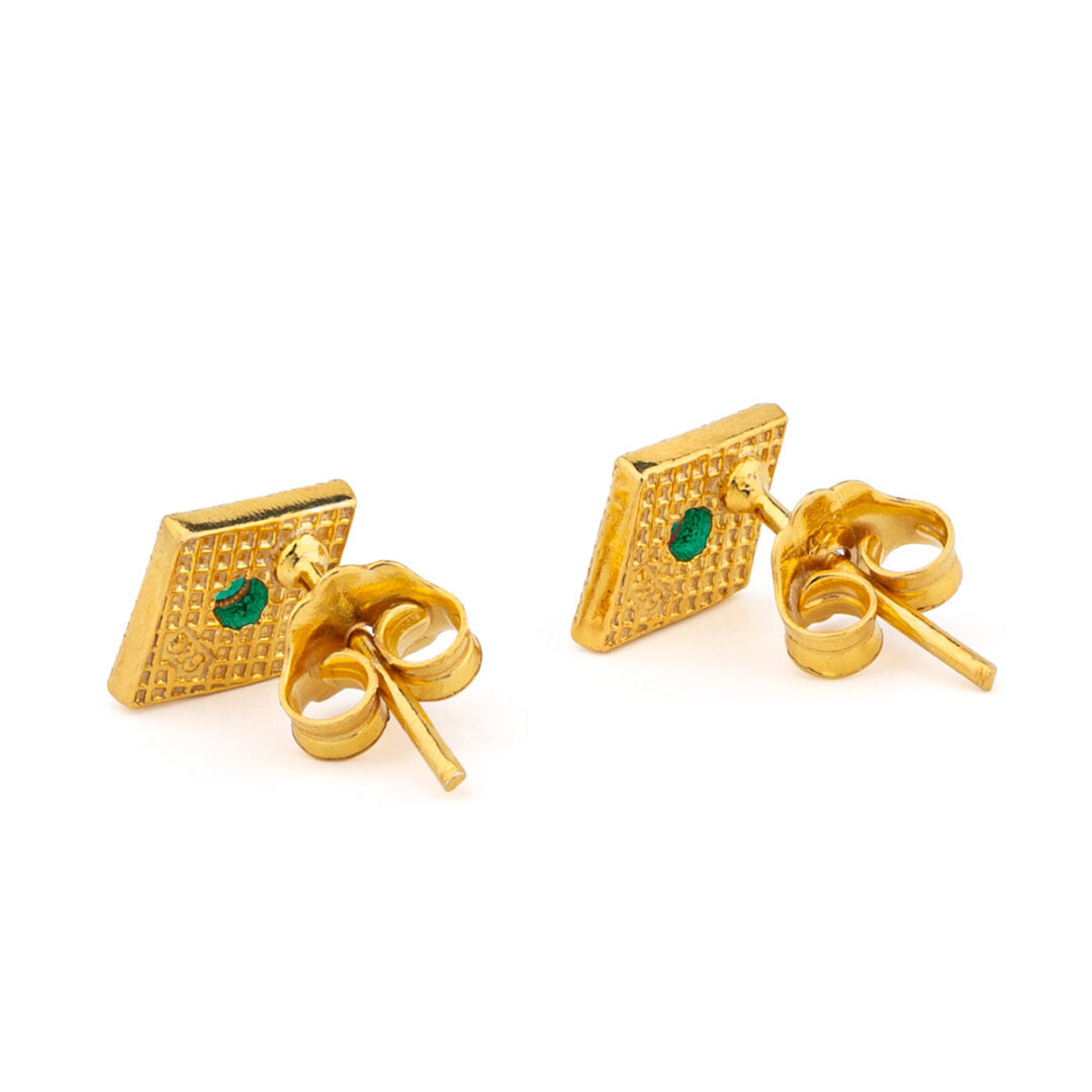 Byzantine Mini Rhombus Earrings with Zircon — Red