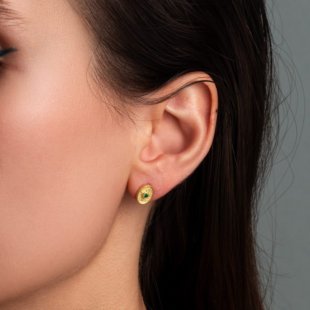 Byzantine Mini Oval Earrings with Zircon — Red