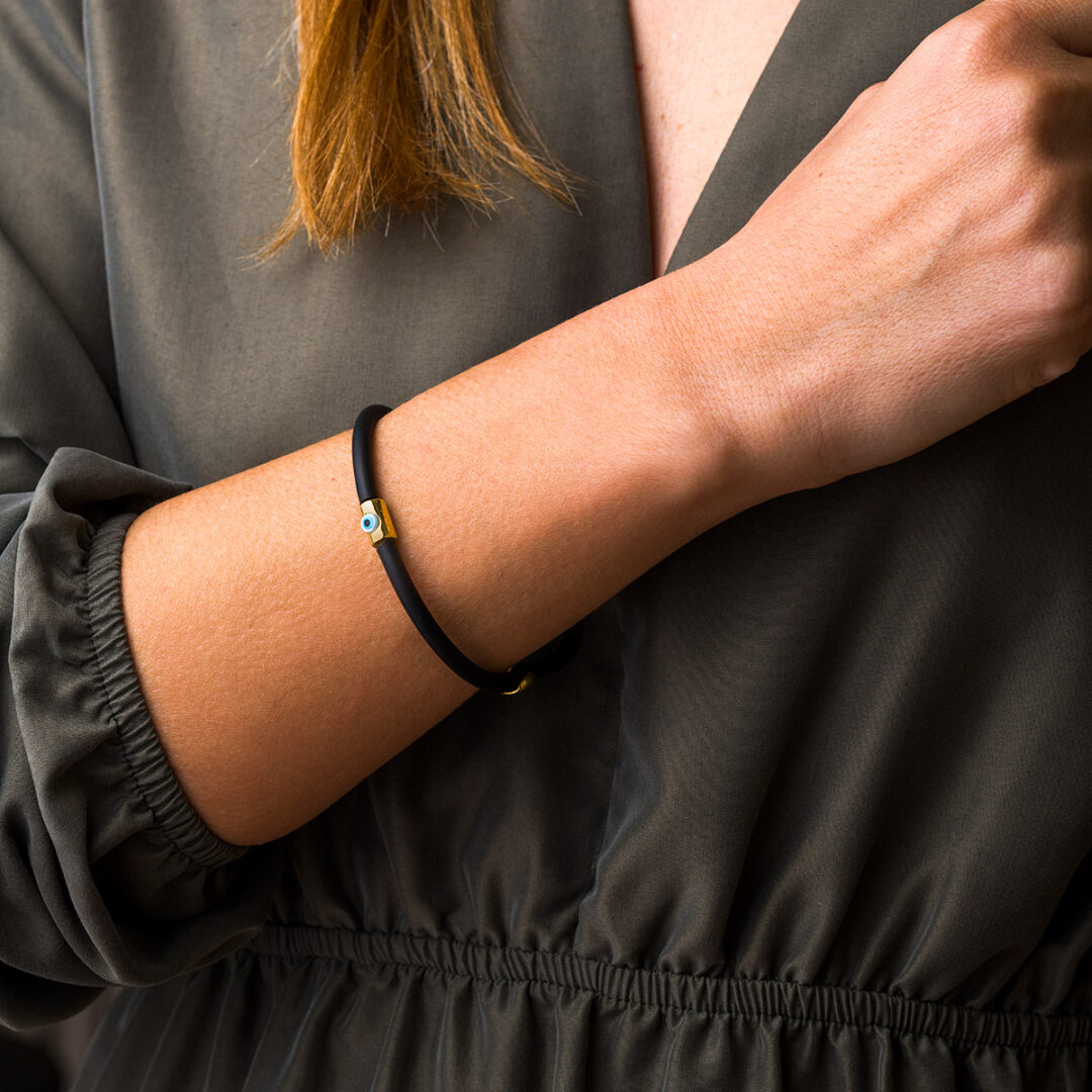 Fildisi Evil Eye Caoutchouc Bracelet – Sterling Silver and Gold Plated