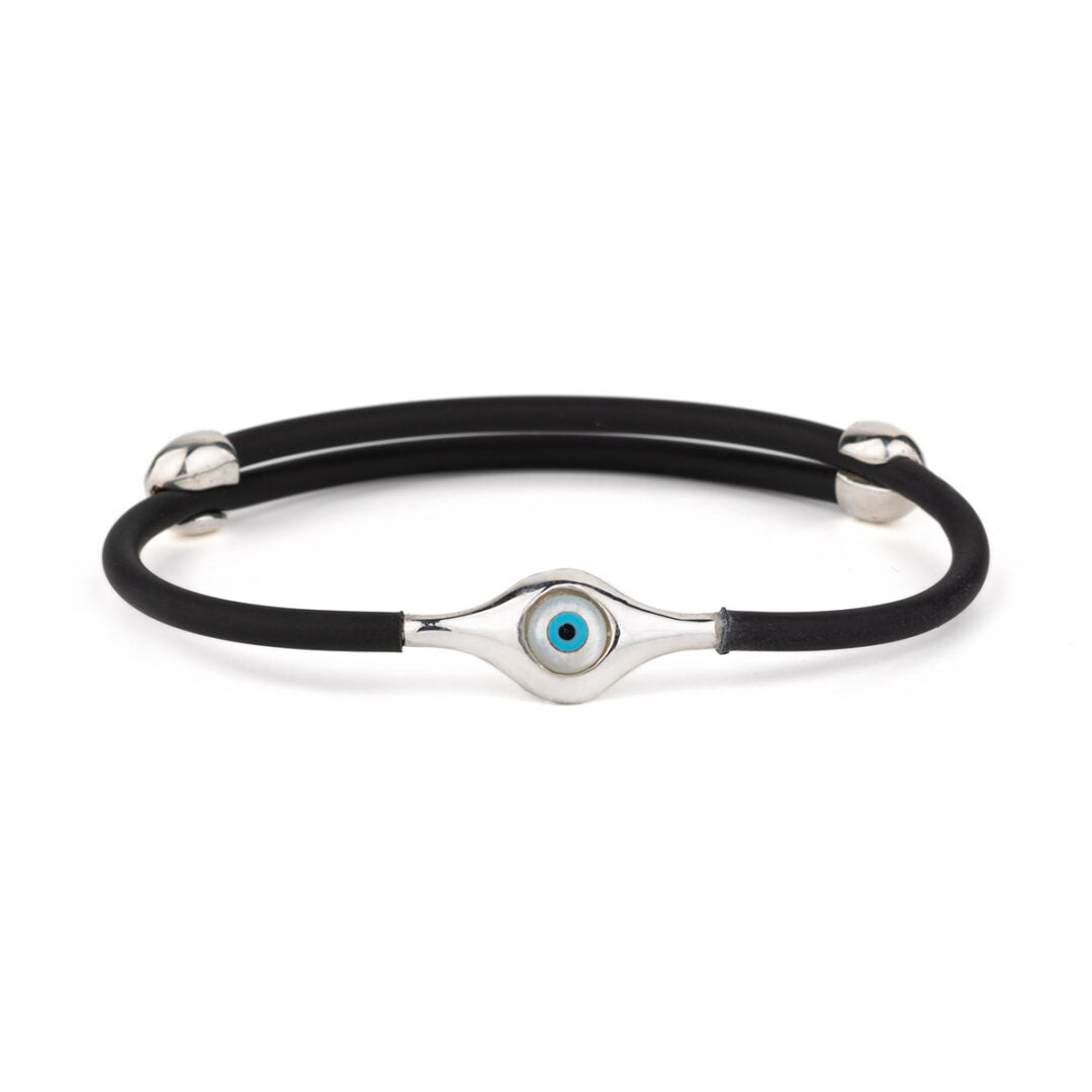 Round Evil Eye Caoutchouc Bracelet – 925 Sterling Silver