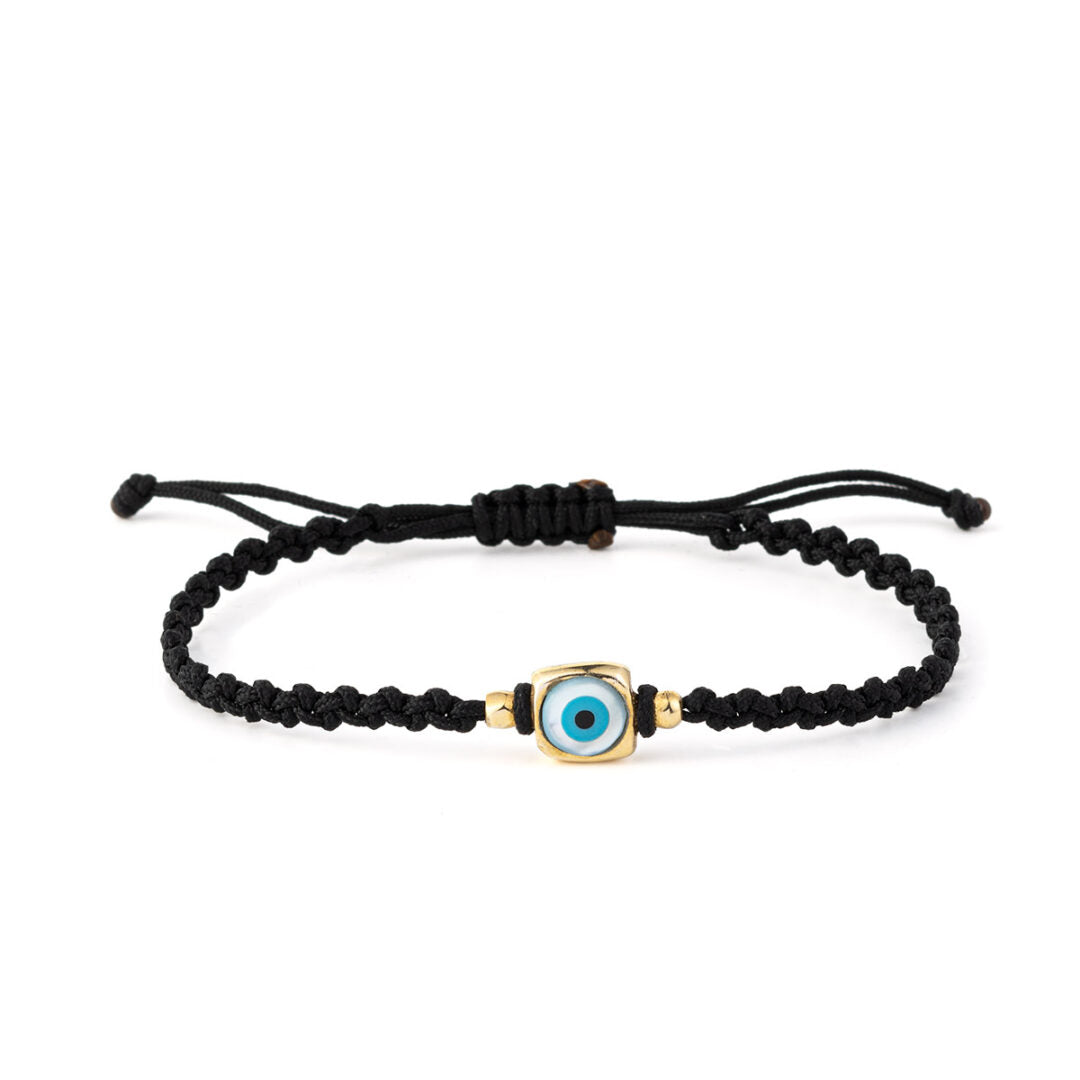 Βραχιόλι Macrame Μαύρο Τετράγωνο Μάτι - Ασήμι 925 Επιχρυσωμένο