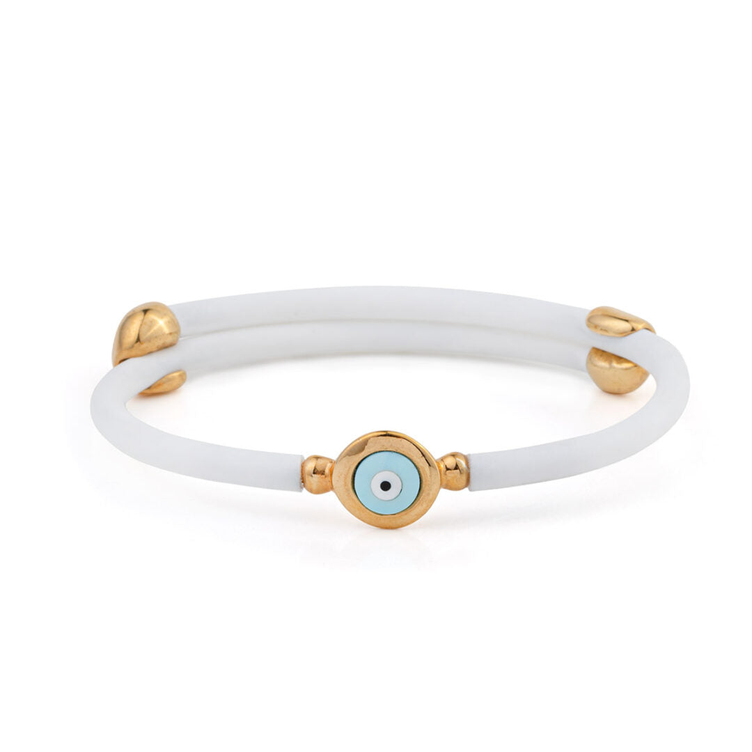 Round Eye White Caoutchouc Bracelet