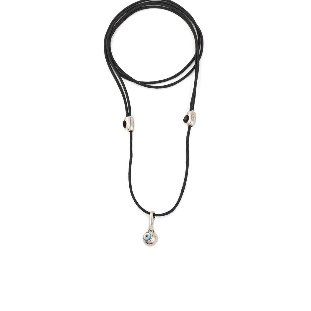 Black Cord Circle Eye Necklace – Sterling Silver