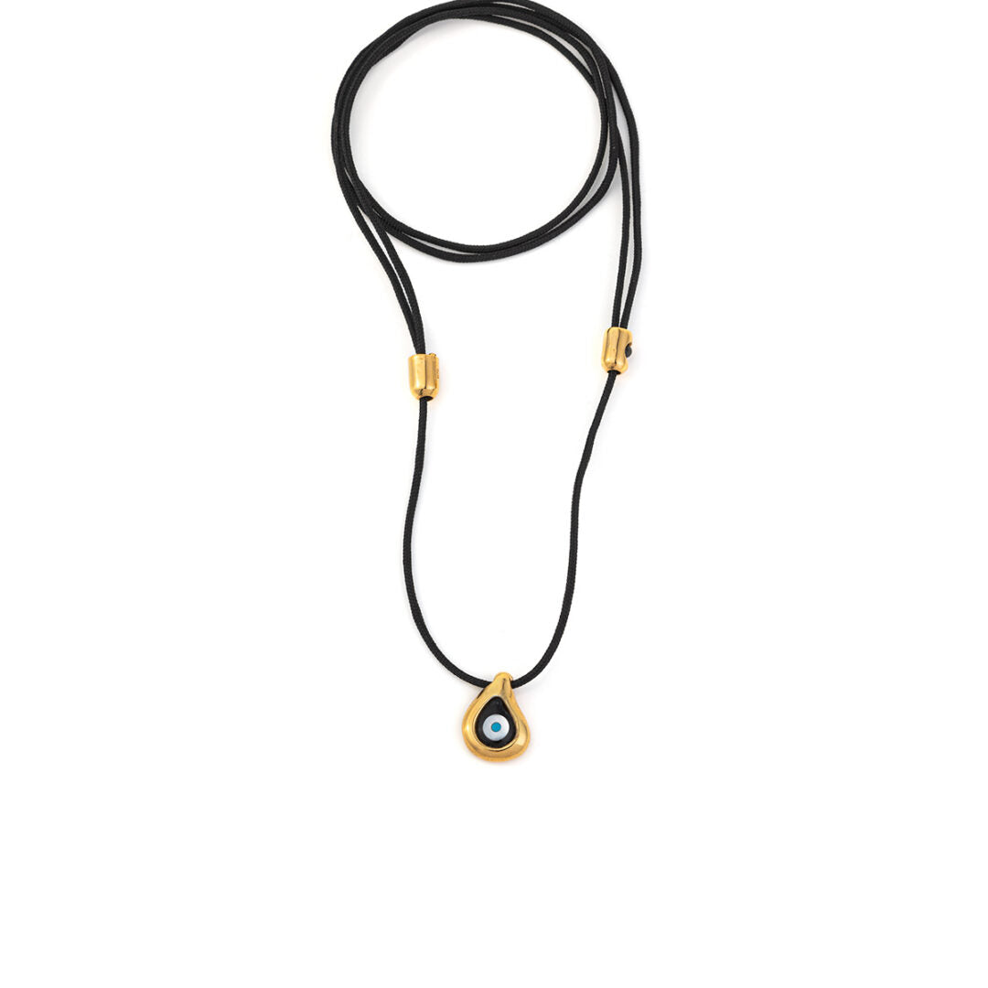Black Cord Mati Necklace – Sterling Silver and Gold plated