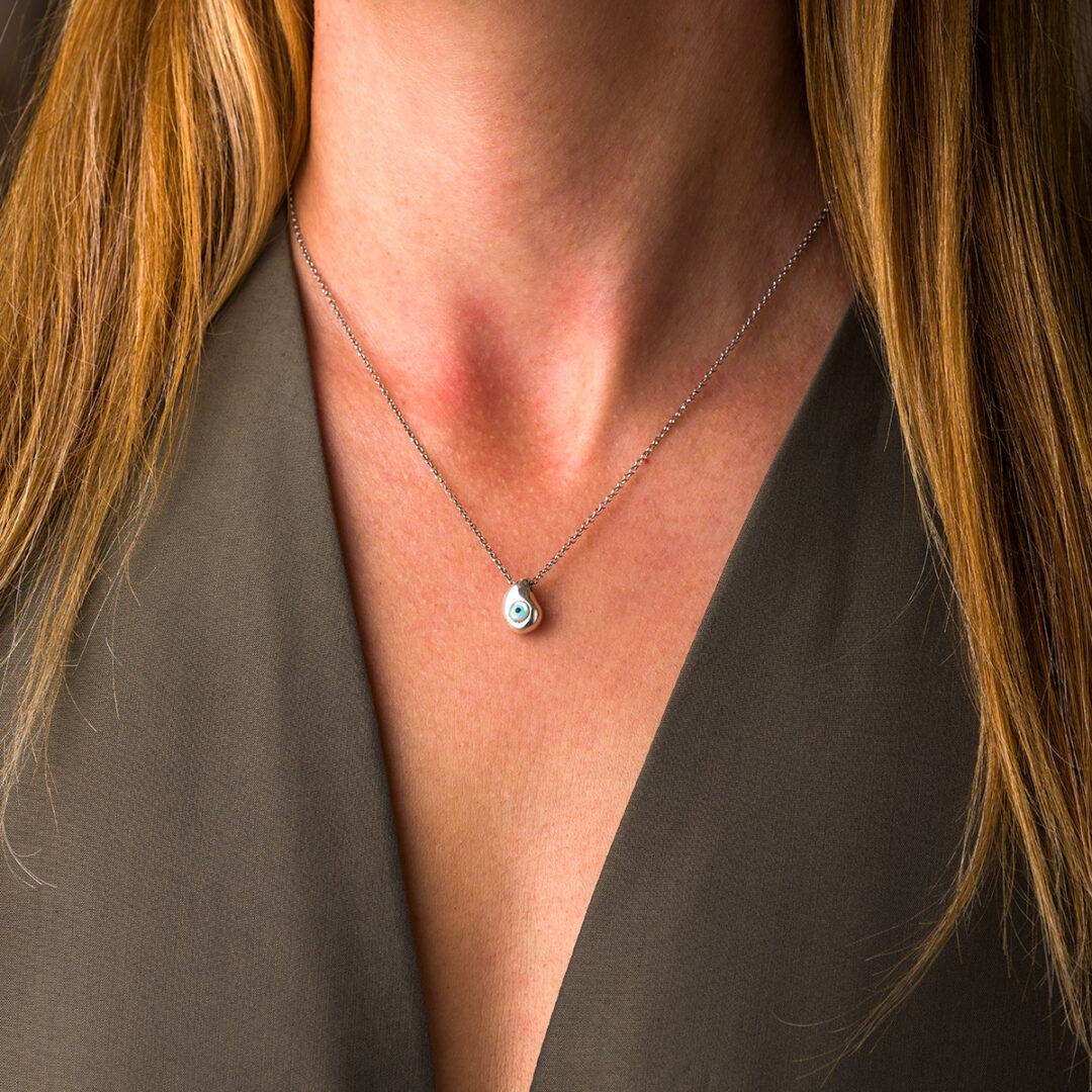 Teardrop Evil Eye Sterling Silver Necklace