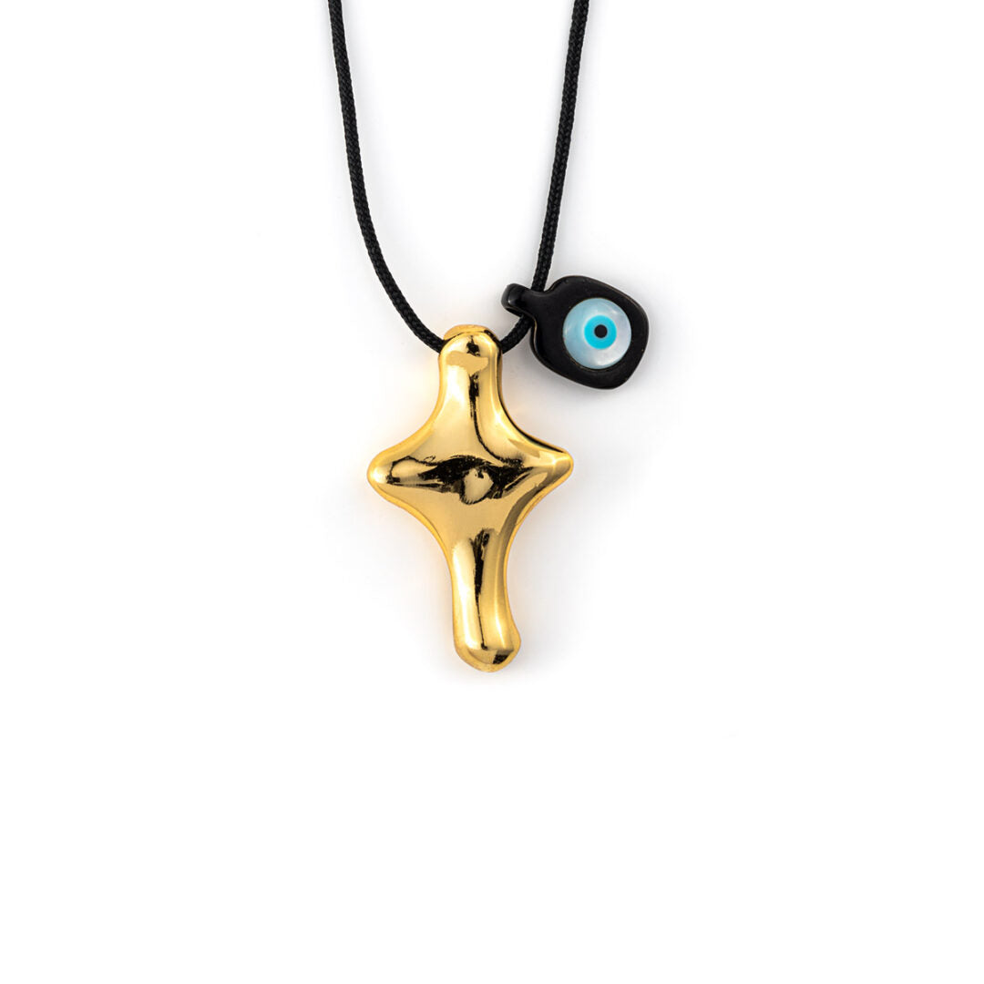 Sterling Silver Gold Plated Cross Necklace with Eye