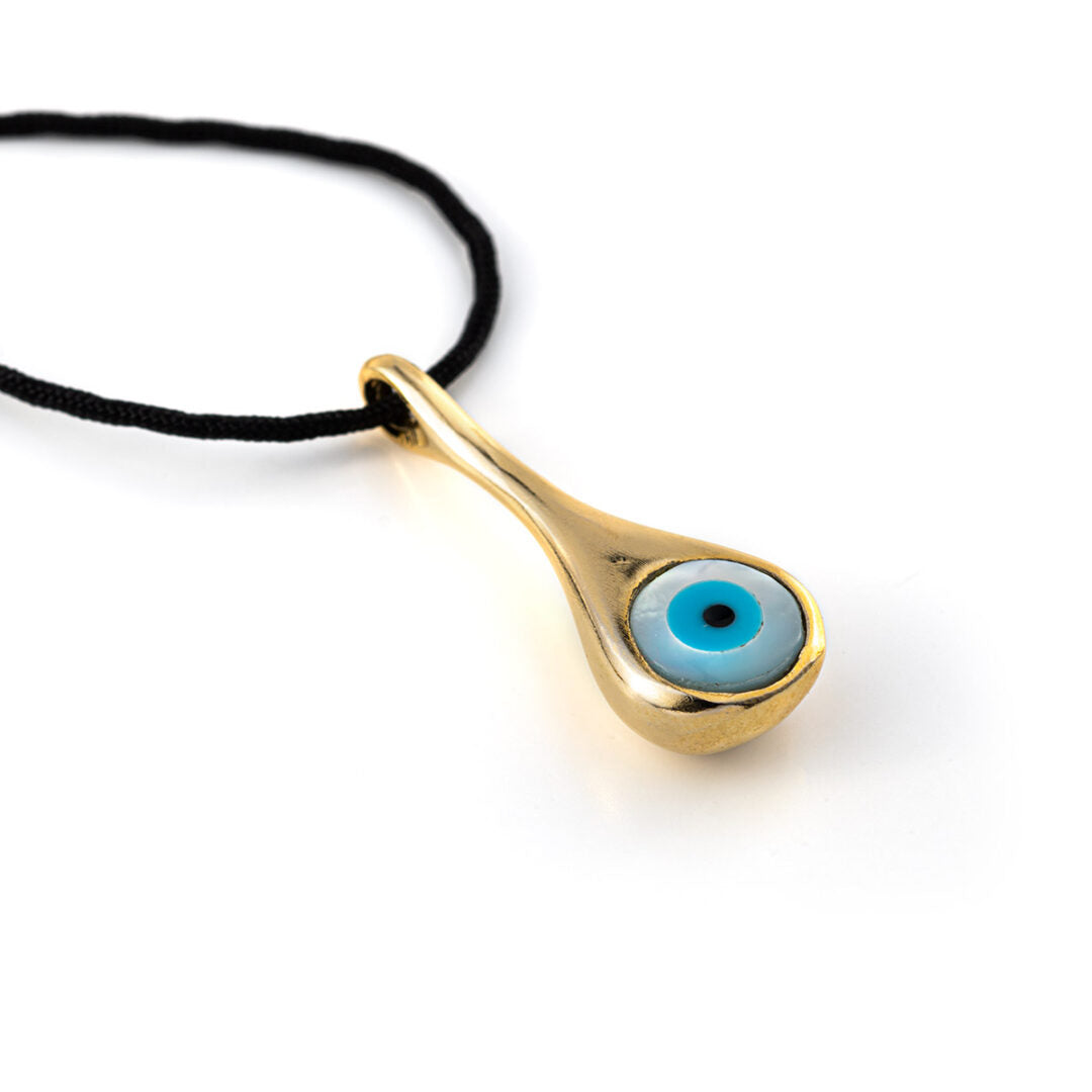 Black Cord Drop Eye Necklace - Sterling Silver and Gold plated