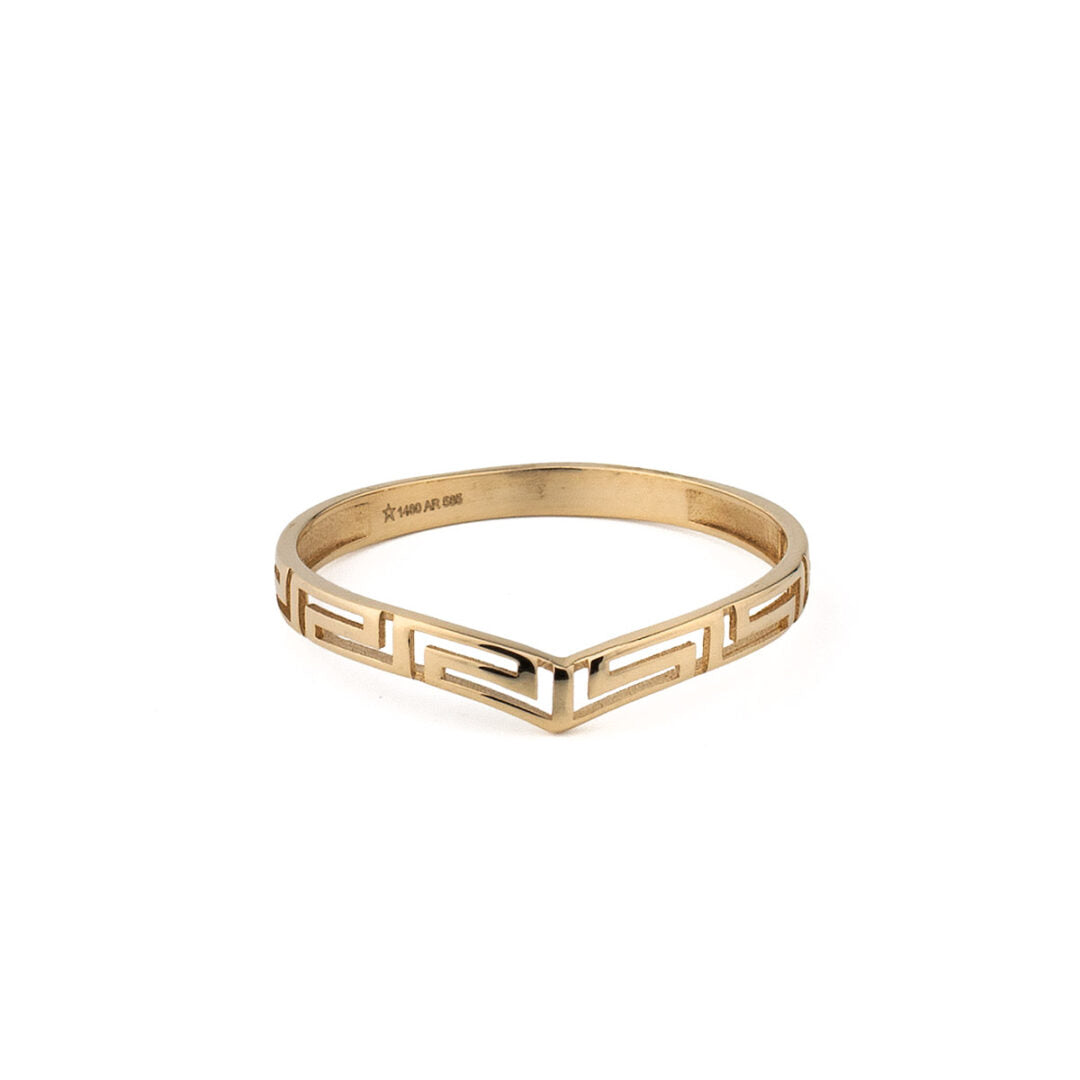 14K Yellow Gold V-Shape Greek Key Ring