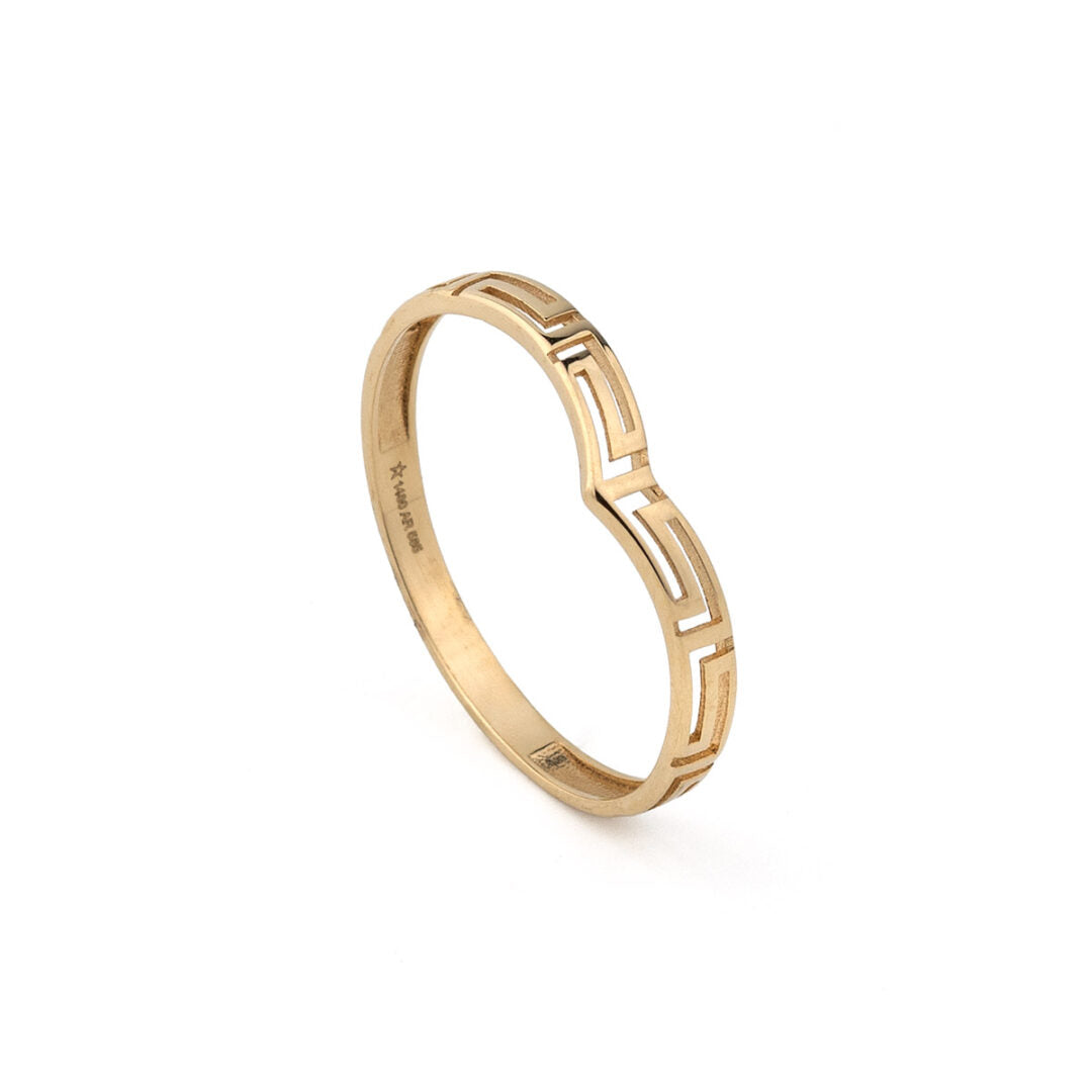14K Yellow Gold V-Shape Greek Key Ring