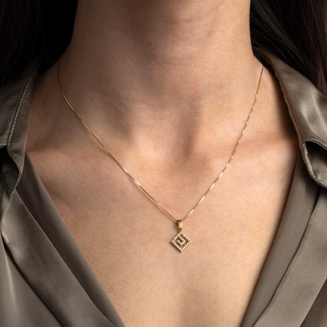 Greek Key Meandros Pendant with Zircon