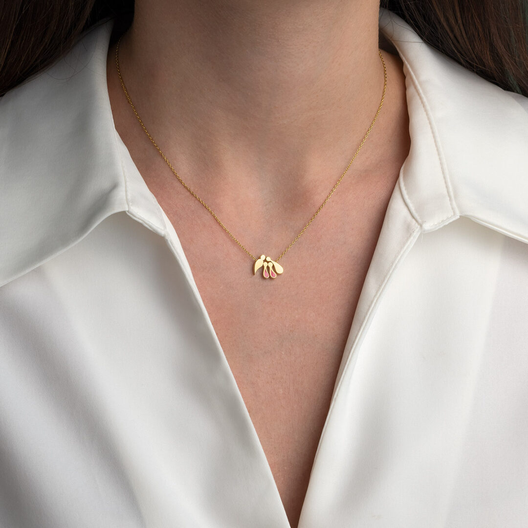 Family Necklace with Parents and Two Daughters Pendant - 9K Gold