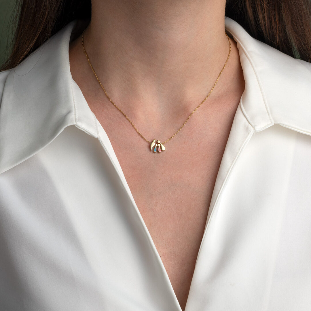 Family Necklace with Parents Son and Daughter Pendant - 9K Gold