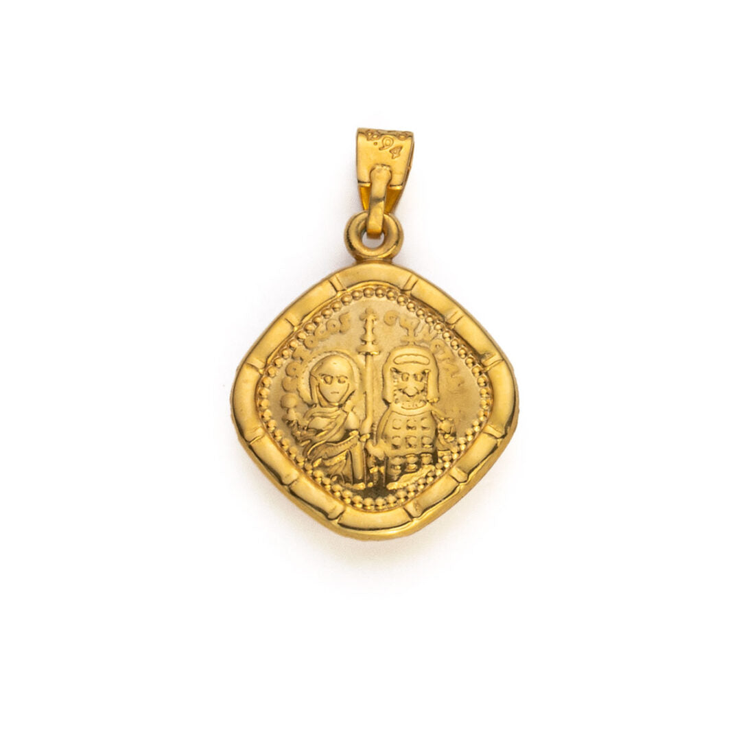 Konstantinato Rhombus Pendant with Evil Eye – 9K Gold