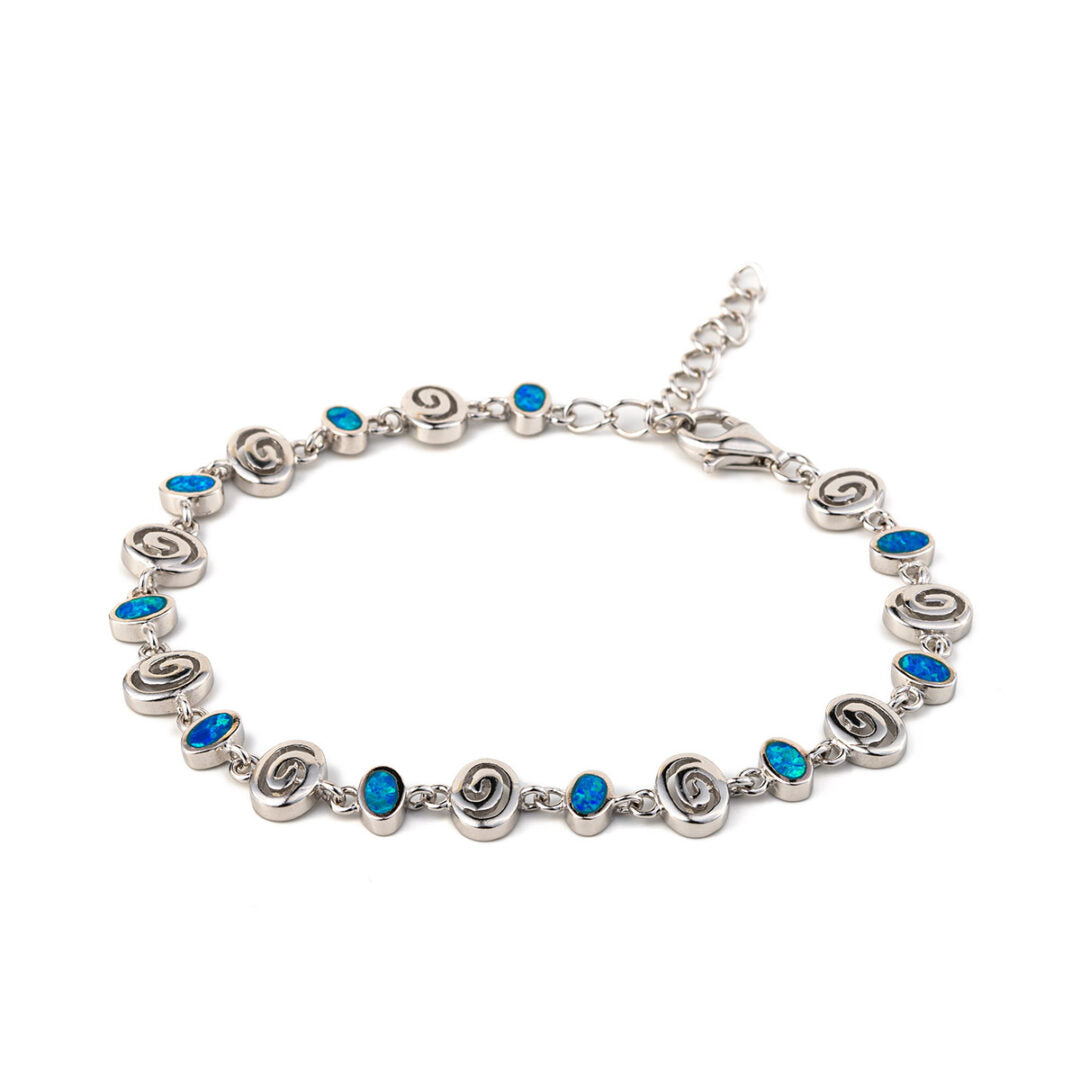 Spiral Bracelet - 925 Sterling Silver with Opal