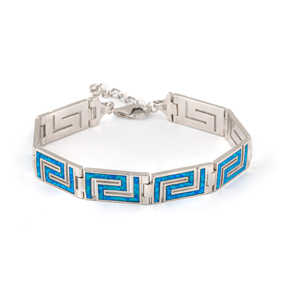 Meander Link Bracelet – 925 Sterling Silver with Opal