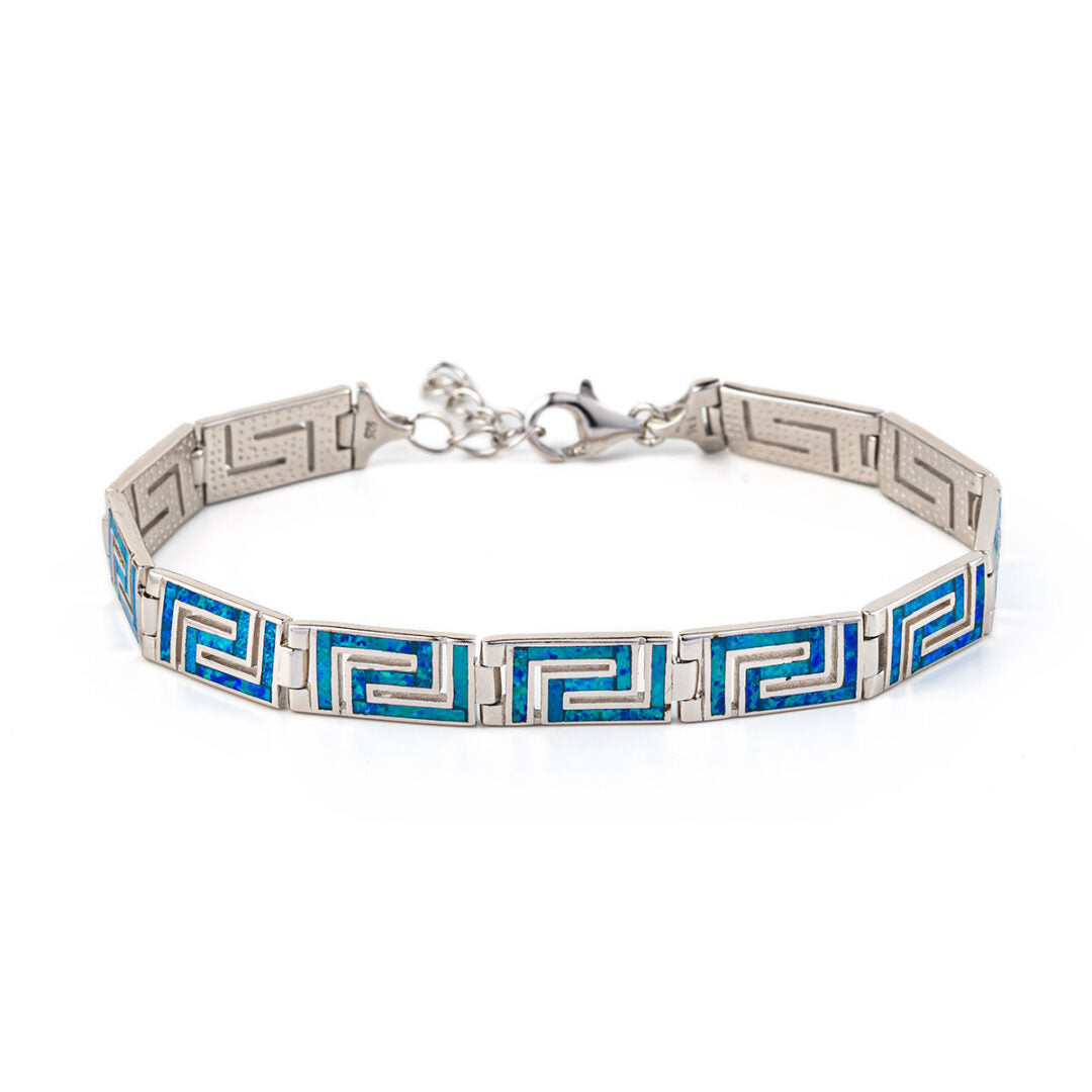 Meander Link Bracelet – 925 Sterling Silver with Opal