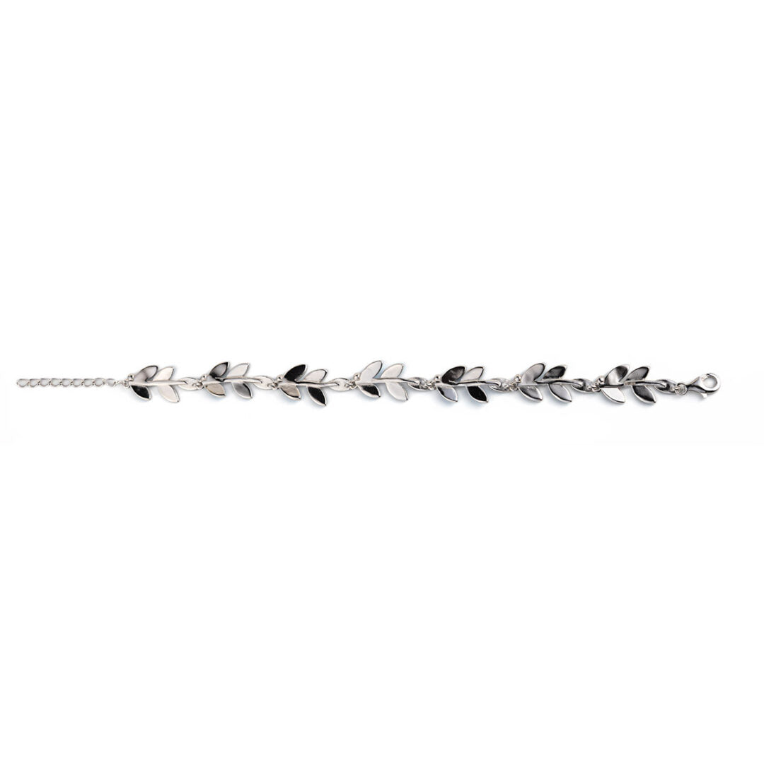 Olive Leaf Link Bracelet - 925 Sterling Silver with Blue Opal