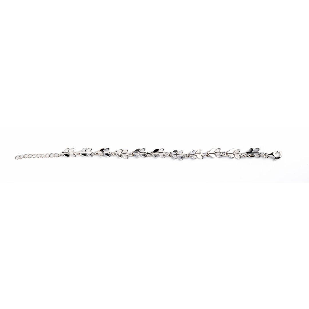 Olive Leaf Link Bracelet - 925 Sterling Silver with Blue Opal