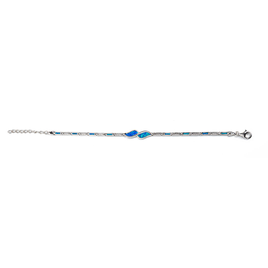 Olive Leaf Link Bracelet - 925 Sterling Silver with Blue Opal