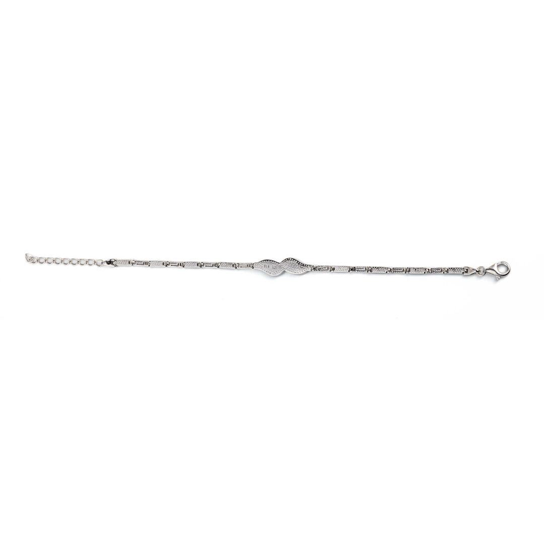 Olive Leaf Link Bracelet - 925 Sterling Silver with Blue Opal