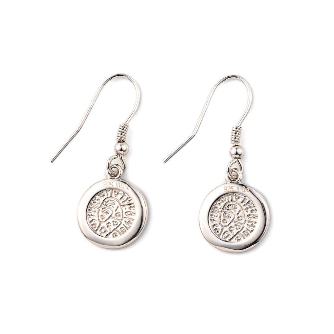 Phaistos Disc Dangle Earrings - 925 Sterling Silver with Opal