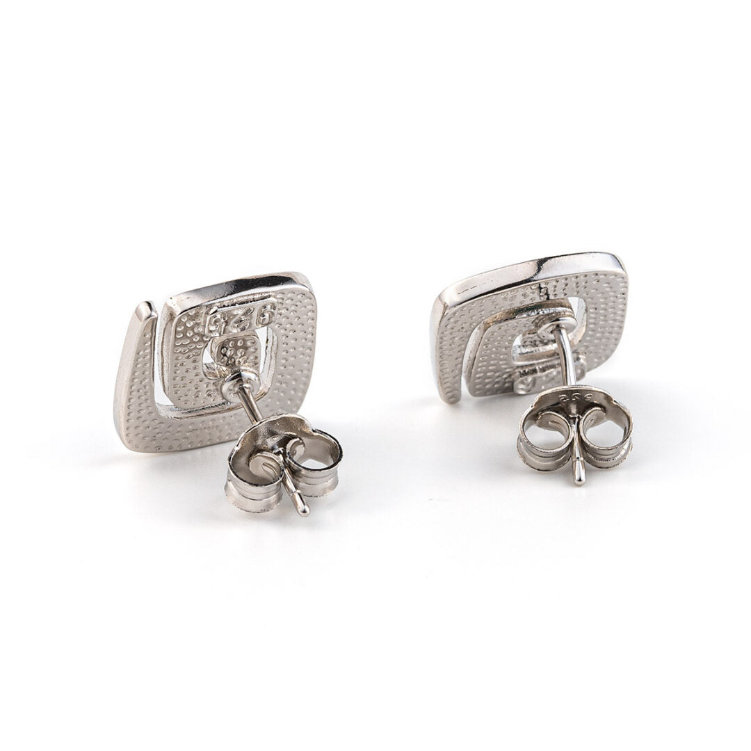 Meander Stud Earrings – 925 Sterling Silver with Opal