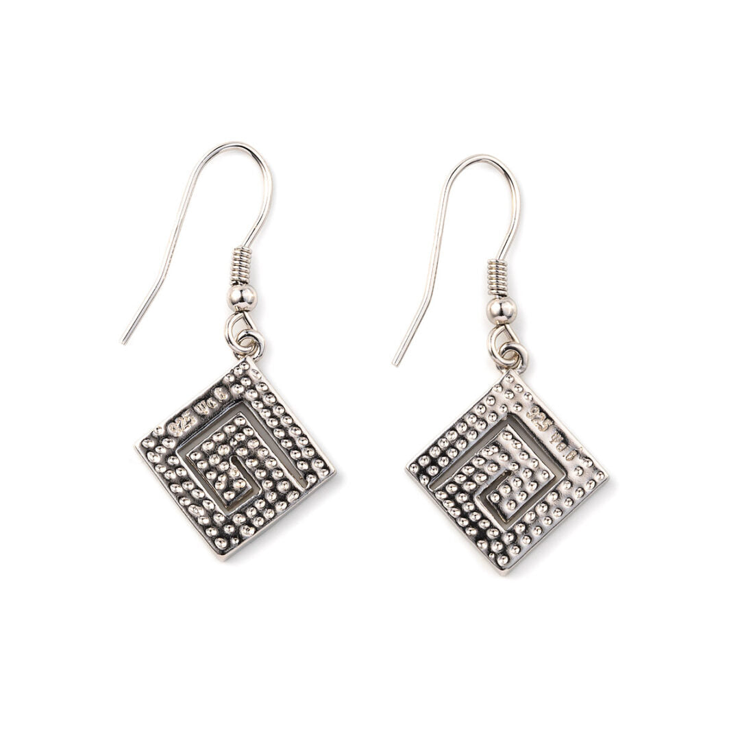 Greek Key Blue Opal Dangle Earrings — Blue