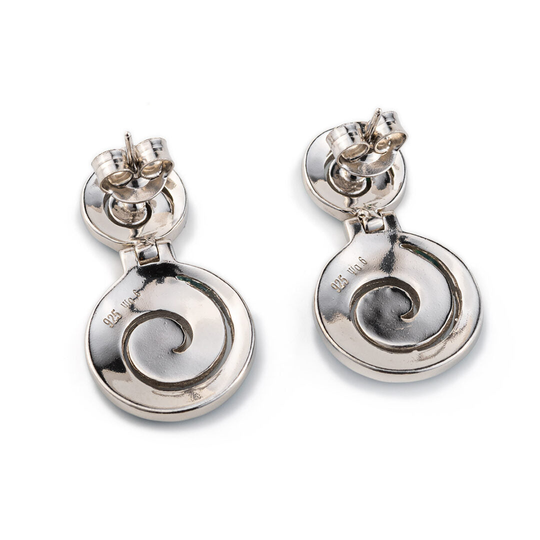 Blue fire opal drop spiral earrings