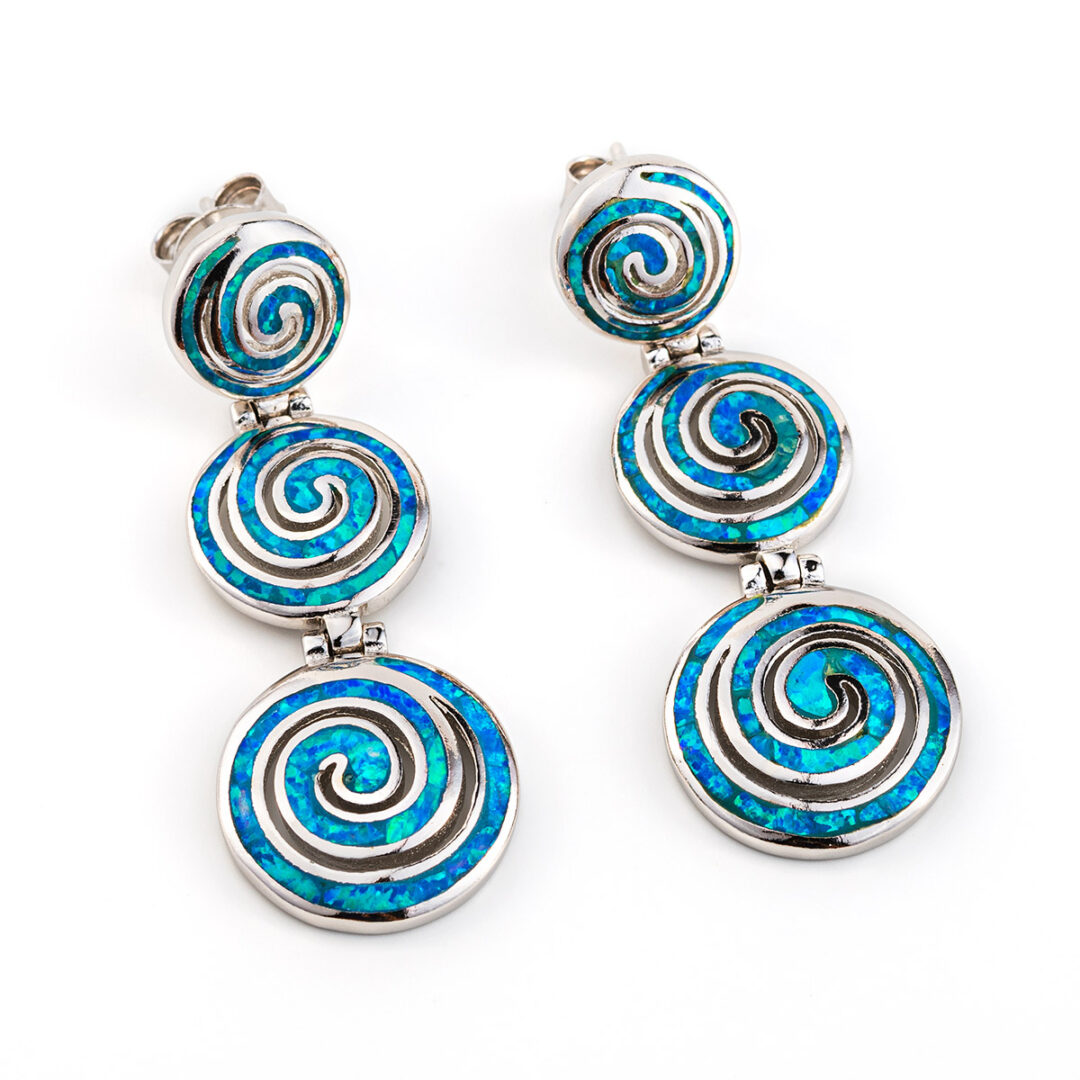 Opal spiral silver stud earrings