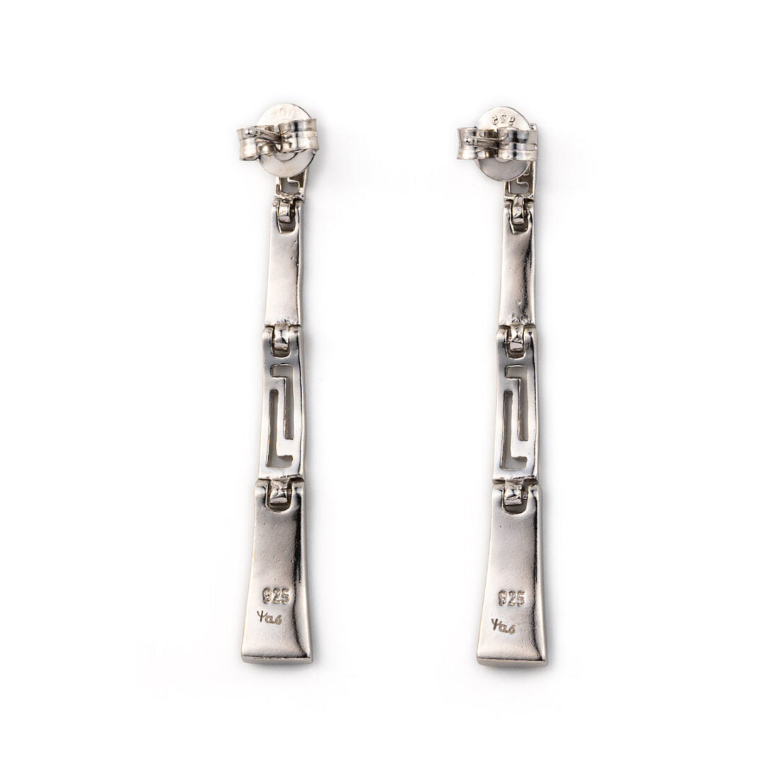 Blue Opal Dangle Earrings with Greek Key design