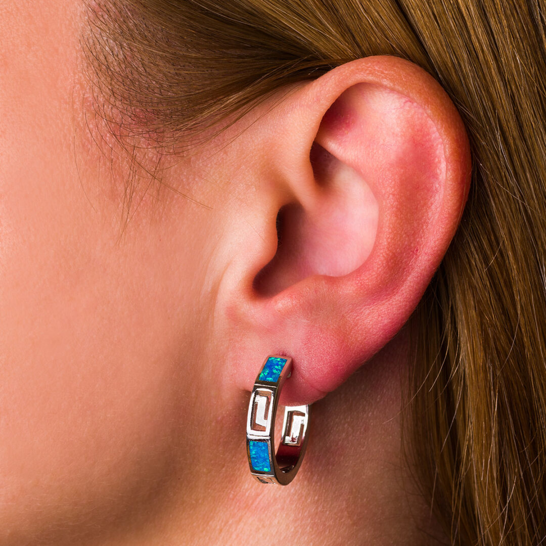 Meander Opal Hoop Earrings – 925 Sterling Silver