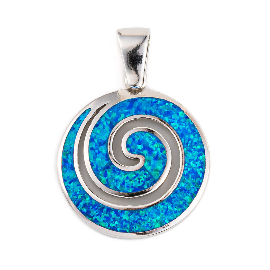 Spiral Pendant - 925 Sterling Silver with Opal