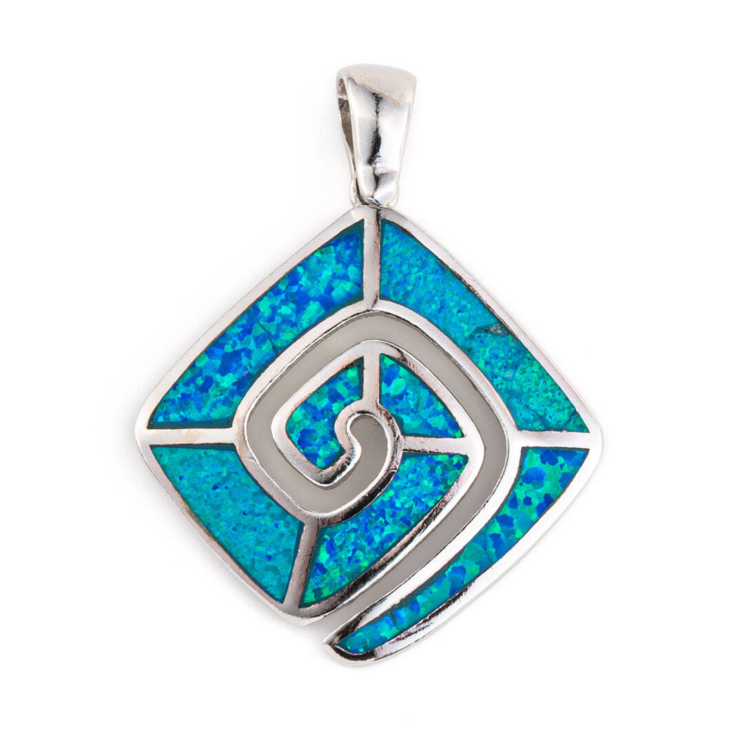 meander greek key pendant blue opal sterling silver