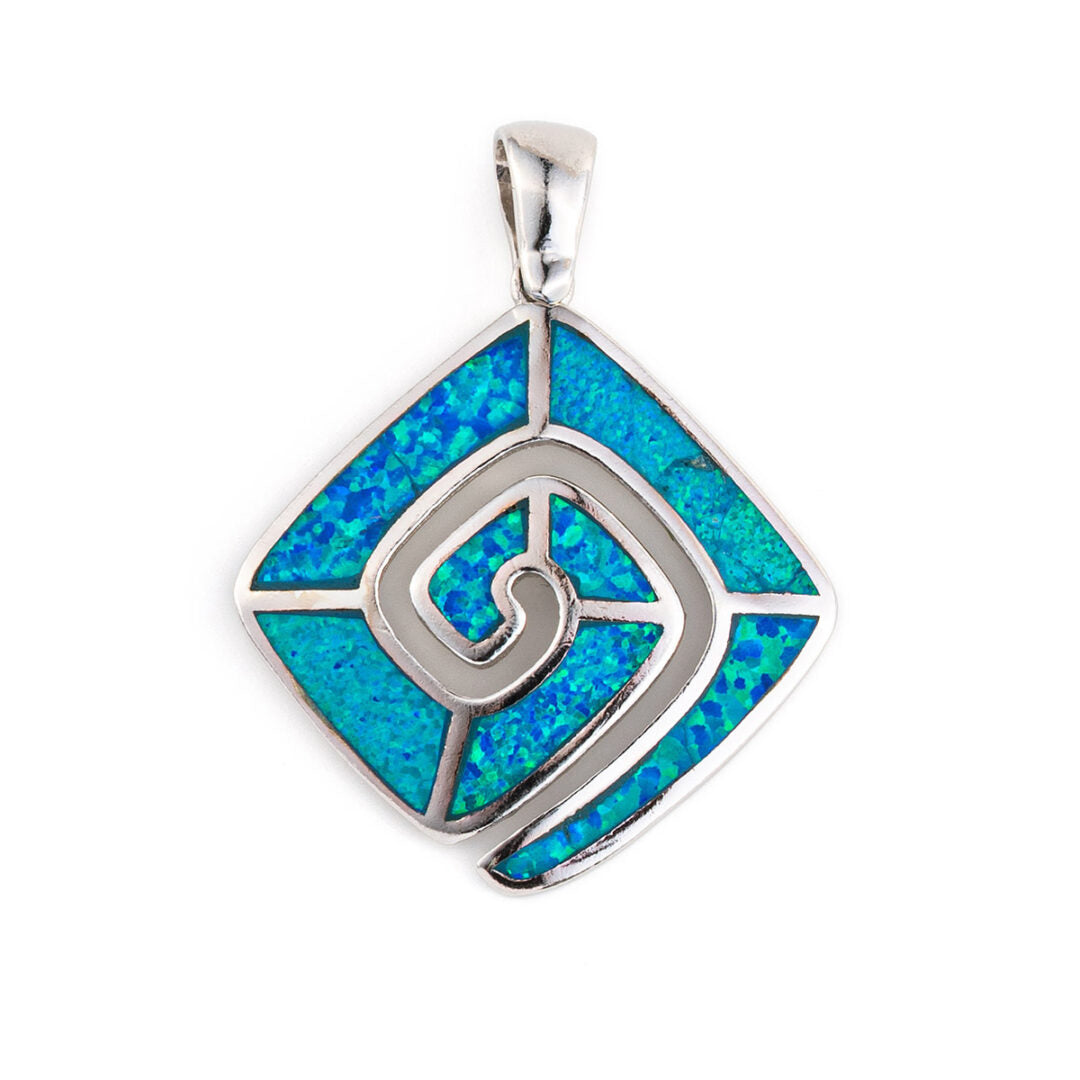 meander greek key pendant blue opal sterling silver