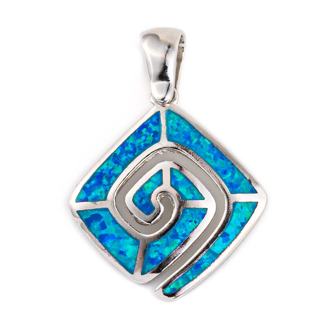 meander greek key pendant blue opal sterling silver