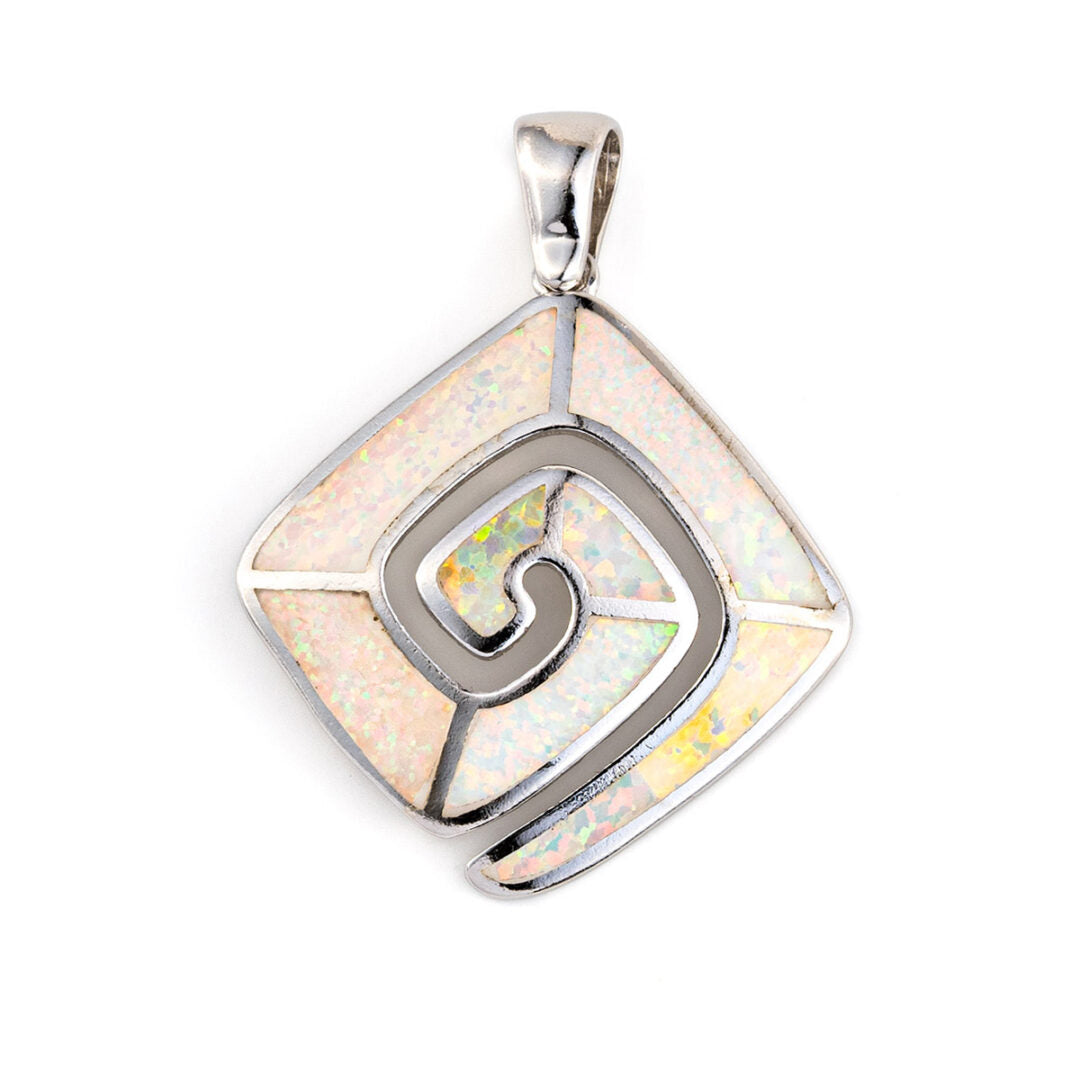 Greek Key Pendant – 925 Sterling Silver with Opal