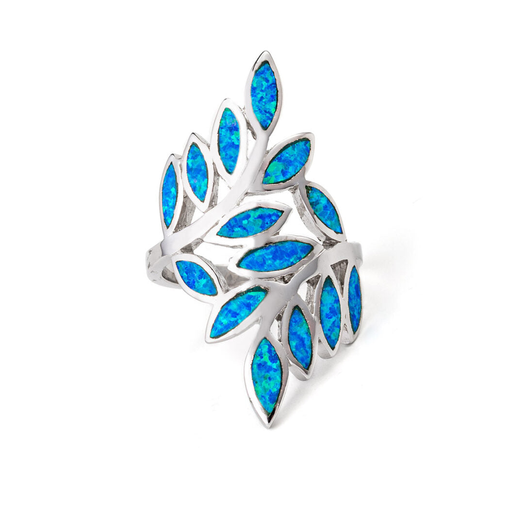 Olive Leaf Opal Ring- 925 Sterling Silver