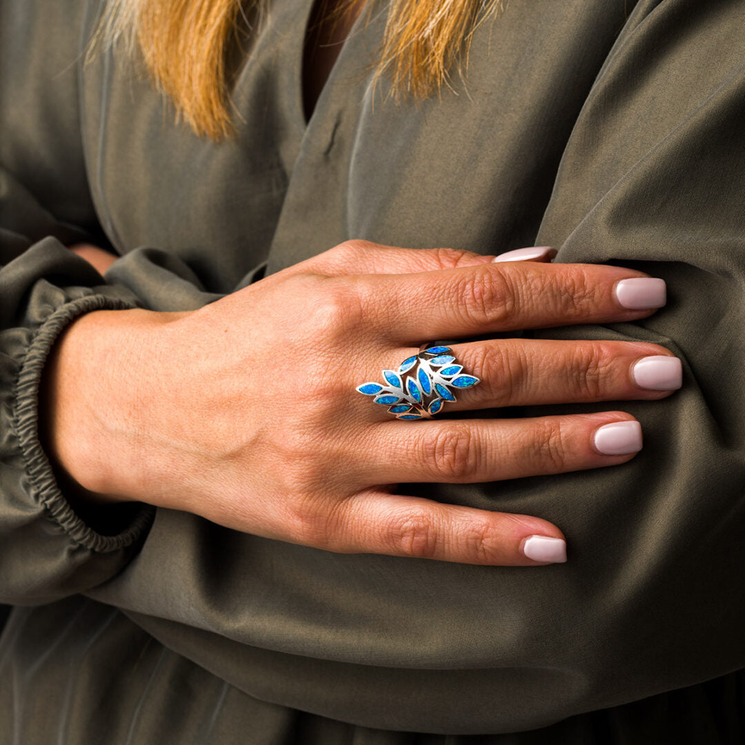 Olive Leaf Opal Ring- 925 Sterling Silver