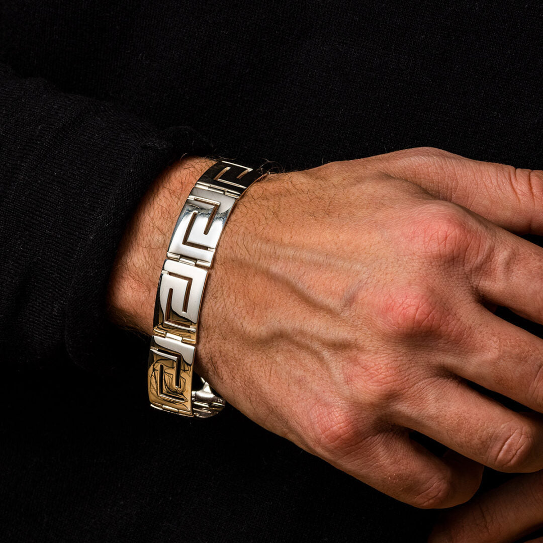 Greek Key Link Bracelet – Sterling Silver and Gold Plated