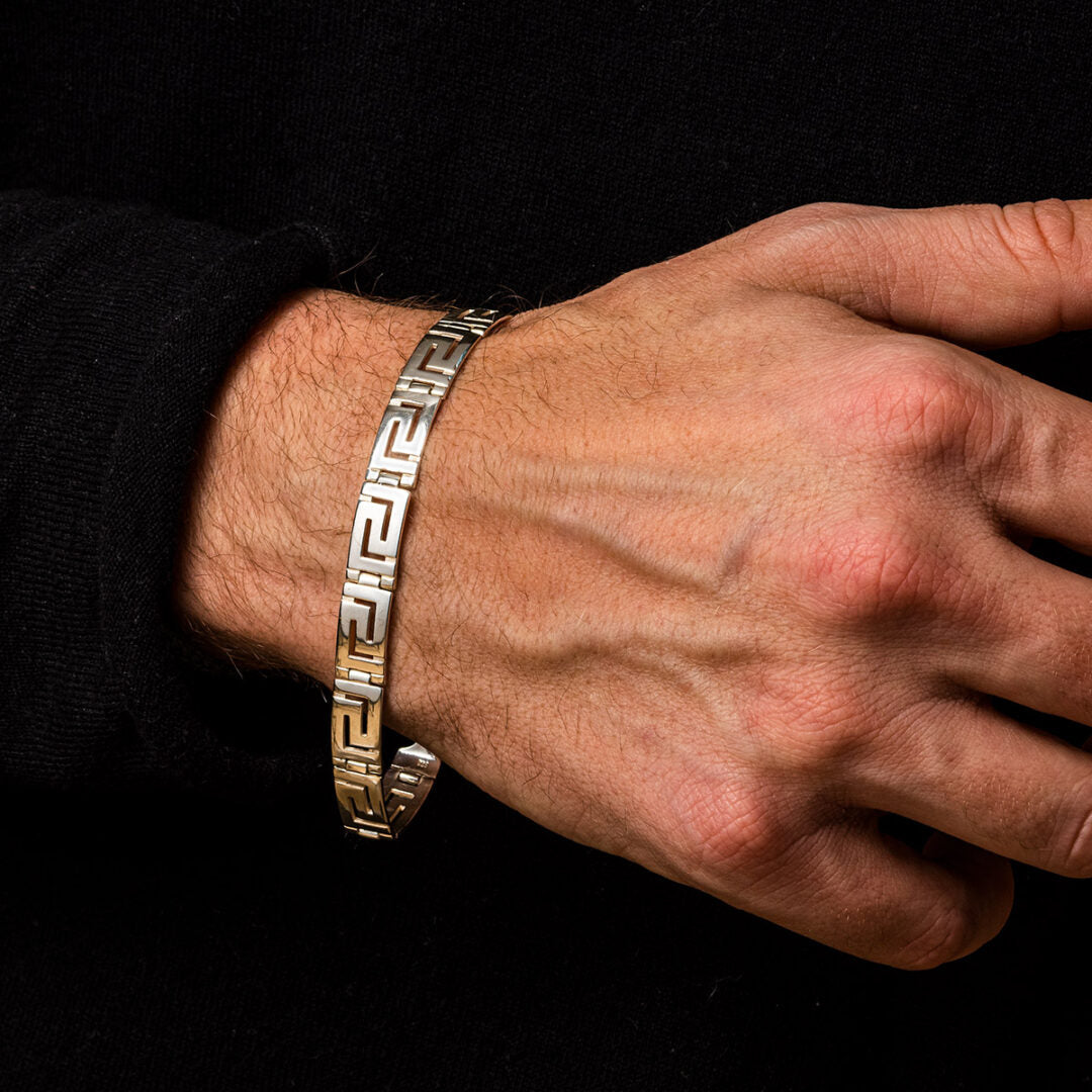 Greek Key Link Bracelet – Sterling Silver and Gold Plated