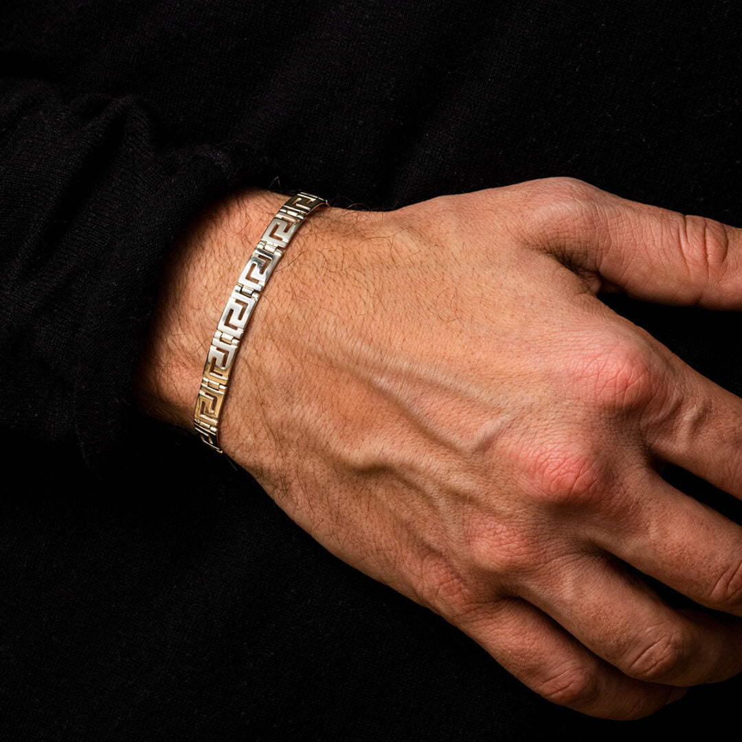 Greek Key Link Bracelet – Sterling Silver and Gold Plated