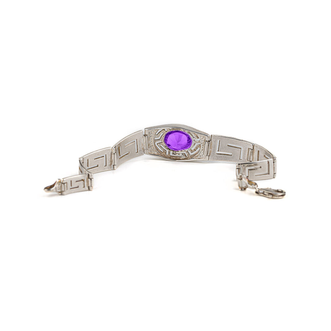 Greek Key Meander Bracelet with Zircon – 925 Sterling Silver — Purple